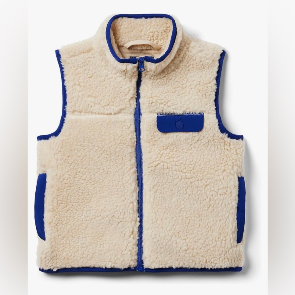 Janie and Jack Sherpa Vest Cream with Navy Blue Trim Size 12-18 Month NWT
